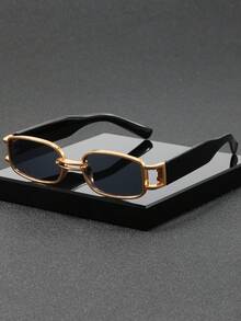 1 par de gafas de moda estilo hip-hop retro con marco cuadrado para hombres, perfectas para ropa de calle, reuniones sociales, viajes al aire libre y vacaciones en la playa - Dorado - Ver 6
