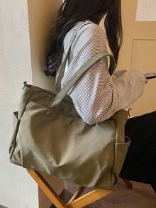 Tas Selempang Fashion Kapasitas Besar, Ringan, Dapat Dilipat, Banyak Kantong, Penutup Resleting, Tali Bahu yang Dapat Diatur - Olive Green - View 6
