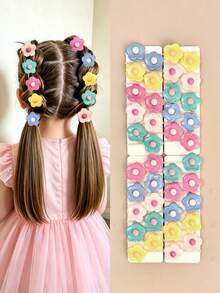 12/24/36/48pcs Random Fresh Macaron Colorblock Floral Hair Scrunchies, Cute Versatile Hair Accessories For Girls - Multicolor - View 1