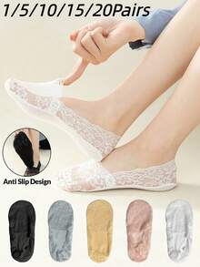 1/5/10/15/20 Pairs Women's Lace Invisible Socks, Scalloped Edge Boat Socks, Thin Low-Cut Short Socks, Non-Slip Comfortable Daily Versatile Socks - Multicolor - View 12