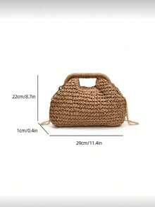Elegant Women's Crochet Woven Bag, Soft Raffia Texture Handbag, Unique Woven Pattern, Fashion Accessory For Summer Outings And Casual Wear - Khaki - View 2