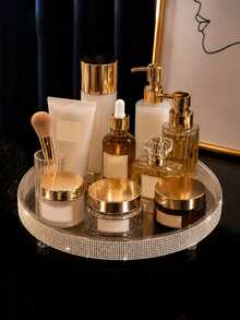 360° Rotating Full Rhinestone Cosmetic Tray, Luxury Perfume & Skincare Storage Display Plate, Bathroom Countertop/Vanity Decor - Multicolor - View 1