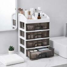 Multi-Tier Makeup Storage Box With Clear Top Tray & Semi-Transparent Drawers | 3 / 4 Drawer Vanity Organiser For Brushes, Lipsticks & Palettes | Stackable Cosmetic Display Unit - 4-tier - View 2