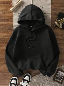 1-Piece Women's Hoodie: Cotton-Polyester Blend, Exquisite Print, Suitable For Outdoor Use In Autumn & Winter Commuting - 黑色 - 查看 2