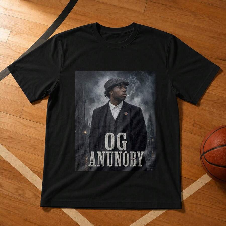 Camiseta de OG Anunoby de Peaky Blinders, Camiseta de Baloncesto de Nueva York, Diseño Gráfico Vintage de Gangster Hoops, Regalo para Fanáticos del Día del Partido - Negro - Ver 1