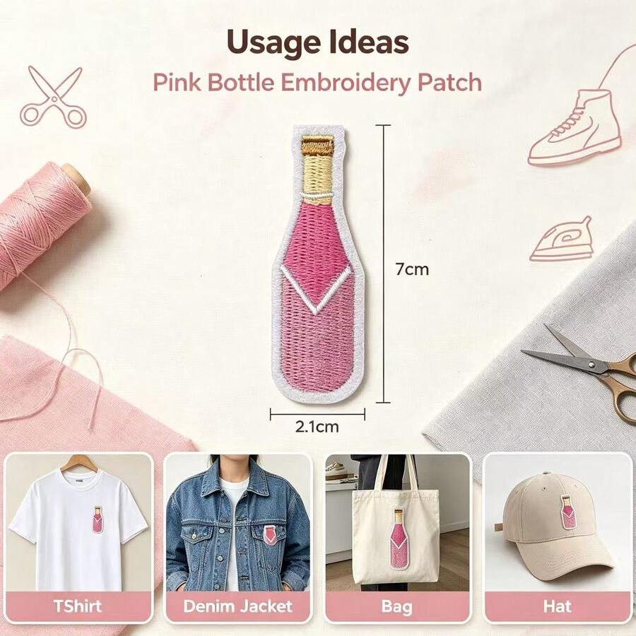 Champagne Bottle Pattern Iron-On Embroidery Patch - Fun Design - Easy To Sew Or Iron, Durable Fabric Badge, Suitable For Personalized Jackets, Bags, DIY Crafts And More - Ironing Style - View 1