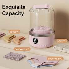 Akane Portable USB Rechargeable Mini Washing Machine, Built-In 2 X 1200mAh Batteries, Suitable For Travel Laundry, Specifically For Washing Underwear, Panties, Socks, Tea Cloths, Small Towels, With LED Display, One-Touch Operation, Space-Saving Design, Suitable For Dorms, RVs, Bathrooms, Vertical Storage, Dorm Essential, Lightweight And Durable Plastic Material, Compact Cleaning Solution, Suitable For Dorms - Multicolor - View 4