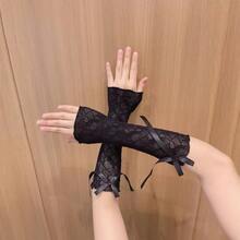 1Pair Y2K Ballet Style Lace Arm Sleeves, DIY Tie Design Ruffle Bow Lolita UV Protection Cuffs, Sweet JK Style For Daily Cosplay Party Matching - A Pair Of White Shoes With a Bow - View 8