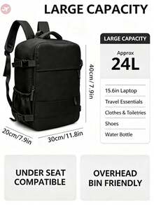 Dedoo Black Water Resistant Nylon Large Travel Backpack,Multi Compartments Side Pocket Adjustable Buckle Straps For Air Travel School Gym Weekend Daily Work - Black - View 9