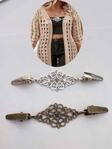 2pcs European And American Vintage Alloy Cardigan Sweater Clip, With Anti-slip Elastic Strap - Multicolor - View 9