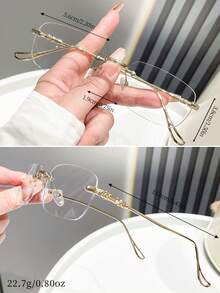 1 Pair Minimalist Frameless Metal Glasses, Fashion Style, Non-Prescription, Suitable For Office, Party, Fashion, Photography Accessory - Transparent - View 4