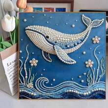 1pc 3D Pearl Diamond Painting Kit, DIY Embossed Rhinestone Mosaic Art Set With Full Accessories, Whale/Castle/Rabbit Tree Pattern Handmade Wall Decor Gift For Girls Home Bedroom Ornament - Multicolor - View 8