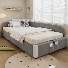 Hydraulic Bed With Storage, Raised Soft Fence, Storage Bag At The Foot Of The Bed - White - View 5