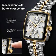POEDAGAR Men's Luxury Stainless Steel Luminous Waterproof Minimalist White Calendar Square Dial Quartz Watch, Business Birthday Or Holiday Gift - Multicolor - View 8