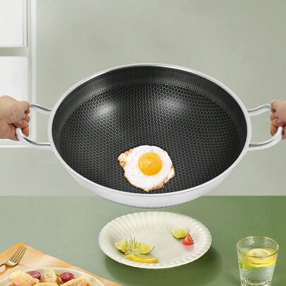 Rainaut Set Of Freestanding Silver Stainless Steel Pan, 13inch  Cooking Pan, Stainless Steel Frying Pot For Frying, Sauteing, Deep-Frying, And Other Kinds Of Cooking. It Is Suitable For Open-Flame Heating And Most Stoves Such As Gas Stoves, Induction Cookers