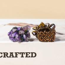 1PC Synthetic Chip Flower Stretch Ring, Handmade Beaded Floral Cluster Elastic Ring, Boho Stackable Cocktail Jewelry Gift - Stackable Crushed Stone Ring - View 4