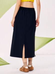 Women's Outdoor A-Line Midi Skirt, Spring Quick-Dry, Loose Fit Slimming, High Elasticity Commute Work Skirt - Phantom Black - View 5