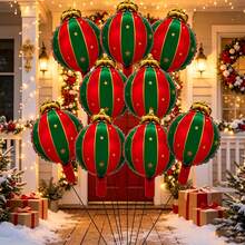 10pcs 37cm Christmas Red & Green Striped Star Shaped Colorful Hanging Balloons, Suitable For Christmas Indoor & Outdoor Party Decoration Props (Ribbon Not Included) - View 2