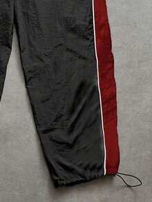 Men's Contrast Color RACING Letter Wide Leg Parachute Pants, Drawstring Elastic Waist, No. 32 Racing Shield Badge Print, Drawstring Hem Sports Long Pants - Black - View 7