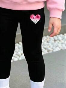 Young Girl Cartoon Print Round Neck Long Sleeve Top And Leggings - Pink - View 6