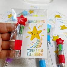 24/48pcs Star-Shaped Colorful Ballpoint Pen & Encouragement Card Set, Multi-Item Party Favor, Set Includes 12pcs 4-In-1 Function & Cards And 12pcs Star Pens, Suitable For School Activities & Birthday Party Gratitude Gifts, Thank You Gifts & Rewards - Multicolor - View 7