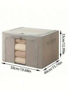 1pc Large Capacity Foldable Storage Box, Waterproof & Moisture-Proof Closet Organizer For Clothes And Bedding, Dust-Proof Storage Bin For Home Bedroom And Dorm Space Management - Grey - View 12