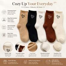 10/5/1 Pair Women's Fluffy Fuzzy Socks, Heart Embroidered Warm Comfortable Winter Casual Mid-Calf Socks - Multicolor - View 6