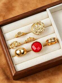 Set de 20/13/6 piezas de anillos vintage elegantes bohemios para mujer, joyería de dedo con gemas de colores irregulares y piedra de ojo de gato, para uso diario, fiesta, vacaciones y regalo - Dorado - Ver 10