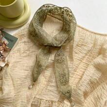 1pc New Cat Eye Pendant Lace Trim Silk Scarf Women Spring Autumn Summer Fashion Versatile Long Hollow Out Decorative Headband - Multicolor - View 8