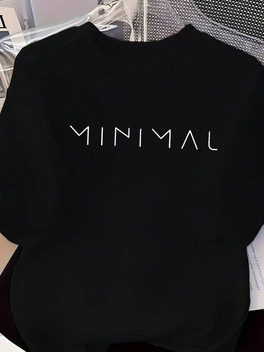 Herbst Outfit, Women's Summer Short-Sleeved T-Shirt, 100% Cotton, Letter Print Design, Fast Local Delivery. - Black - View 1
