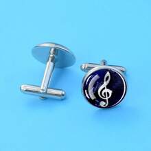 1 Pair Music Note Glass Dome Cufflinks Fashionable And Exquisite Men's Dress Shirt Cuff Links Musician Band Teacher Formal Suit Accessories Gift - Silver - View 5