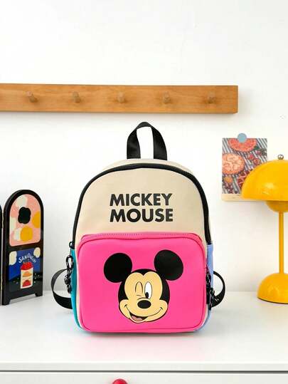 Disney 1pc Mickey Mouse Letter Print Backpack, Contrast Color School Daypack, Multi-Pocket Casual Rucksack, Lightweight Bookbag, Outdoor Sports Bag, Suitable For Girls/Students/Teens/Young People/Fans, Ideal For Back To School/Daily Outings/Shopping!