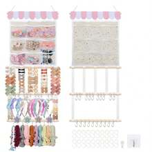 Woven Rainbow Hair Clip Wall Storage Decor, Tassel Hair Accessory Storage Rack, Girls Nursery Wall Hanging Bow Storage Rack - Multicolor - View 14