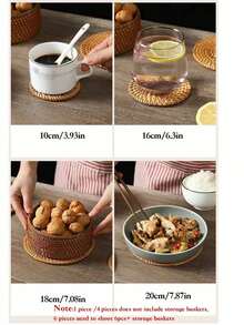 1pc/6pcs Handmade Woven Rattan Placemats, Japanese Minimalist Brown Round Heat-Resistant Anti-Scald Cup Coasters Placemats Suitable For Dining Table, Coffee Table, Home Essentials - Brown - View 5