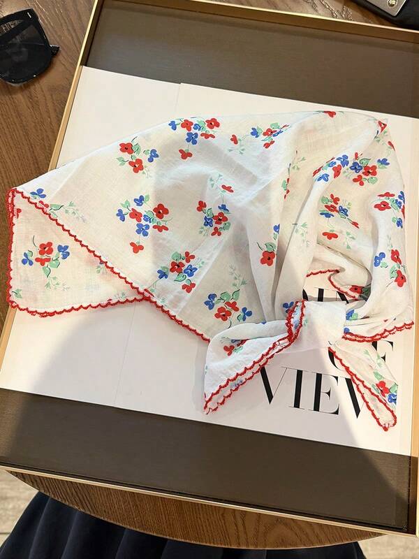 Pañuelo cuadrado pequeño de seda de 60cm con estampado de frutas y flores, pañuelo de cuello transparente de alta gama para mujer primavera/otoño, pañuelo delgado versátil y decorativo