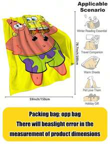 SpongeBob SquarePants SquarePants Flannel Throw Blanket, Made Of Lightweight Ultra-Soft Skin-Friendly Fleece. Wrinkle-Resistant And Washable Fabric Retains Vivid Patterns, Serving As Warm Decorative Cover For Sofas, Beds And Office Rest Spaces. - Multiple Styles - View 3