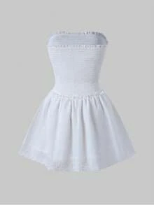 Elegant Sexy Casual Holiday Date Summer Strapless Dress, White Dresses, Holiday Dresses For Women, Elegant Dress - White - View 7
