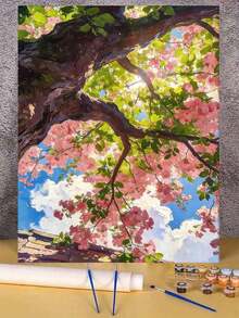 櫻花樹 DIY 數字油畫 風景畫布手工藝 成人居家裝飾 40x50cm/16x20inch 春季花卉天空節日禮物 無框 - 套裝 - 查看 6