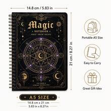 Magic Vintage Dark Gold Hexagram Magic Circle A5 Metal Spiral Notebook, Suitable For Tarot Inspiration Recording, Occult Journaling, Fantasy Novel Material Excerpts, Student Classroom Notes, Gothic Home Desk Decor, Halloween Themed Gifts, Niche Creative Collection, Offline Subculture Community Events - A5 - View 9