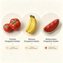 Set Of 3 Cute Fruit Shaped Ceramic Chopstick Rest, Tomato Banana Watermelon Design Chopstick Holder, Adorable Table Decor Kitchen Utensil Rest For Home Dining Restaurant Use - View 3