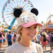 1pc Disney Beige & Pink Colorblock Baseball Cap, 3D Ears, Hand, Cotton Canvas, Adjustable Sun Protection Duck Bill Hat, Suitable For Theme Park Daily Wear, Women's Gift - Multicolor - View 6
