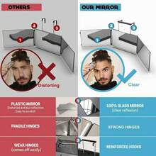 LUYAO Wall-Mounted 3-Fold Mirror, 360° Three-Way Mirror, Suitable For Hair Dyeing, Hair Braiding, DIY Haircut, Self-Haircut, Shaving, Makeup Hairdressing Tool - Black - View 3