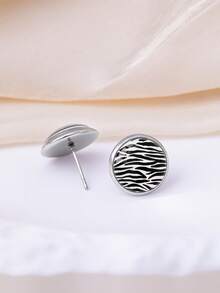 1 Pair Street Wild Hot Style Cool Zebra Print Pattern With 316 Stainless Steel Round Stud Earrings Suitable For Women's Daily Wear - Black - View 3