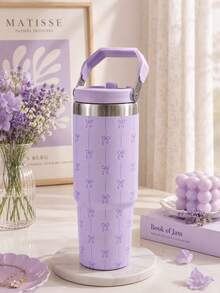SCALON 30oz/900ML 1PC Large Capacity Straw Insulated Tumbler, With Handle And Straw, Portable Stainless Steel Vacuum Leak-Proof Drinking Cup, Ice Tumbler, Travel Mug, Stainless Steel Insulated Hot And Cold Cup, Coffee Mug, Suitable For Travel, School, Office, Outdoor, Gym, Home And Other Scenarios, Gift For Friends, Family, Holiday Gift, Birthday Gift (Includes Straw) Ideal Christmas/Halloween Gift, All Season Use - View 3