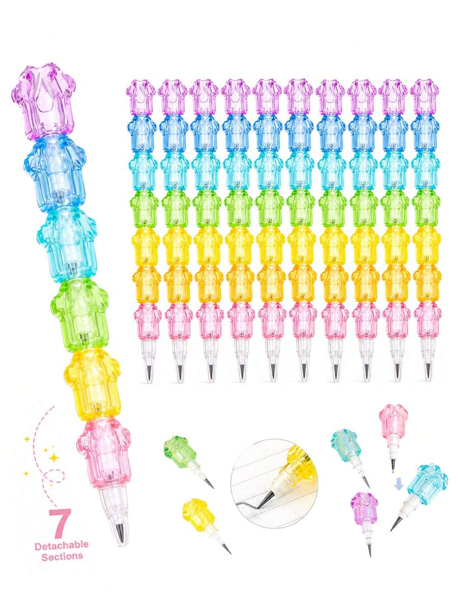 Stackable Cat Paw Pencils, Macaron Color Plastic Cat Paw Pencils, 7-In-1 Stackable Colored Pencils, Baby Shower Birthday Party Su, First Day Of School