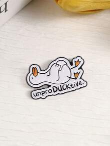 懶洋洋躺平白鴨琺瑯胸章 UnproDUCKtive 幽默辦公室懶散諧音襟章 - 白色 - 查看 8