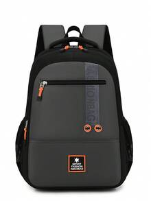 Unisex Backpack, Black & Grey Contrast Color Sports Star Logo Daily Use Bag, Multiple Front Zipper Pockets, Suitable For School, Gym, Daily Commute - Multicolor - View 3