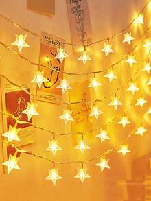 1pc Indoor Home Decor White Ball& Star Light String,Bedroom Wall Decor LED Fairy Light,Back To School Classroom Dorm Decor String Light - 黃光 - 查看 5