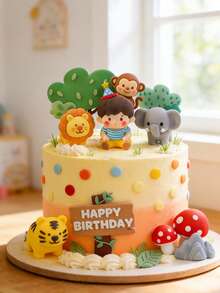 1pc Neutral Baby Jungle Animal Soft Decor, For Dessert Table Decoration, Forest Style Cake Topper, Suitable For Baby Shower And Birthday Party - Multicolor - View 3