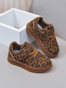 Spring/Autumn Leopard Print Kids' Sneakers, Rubber Sole Hook And Loop Closure Casual Shoes For Toddlers - Brown - View 2